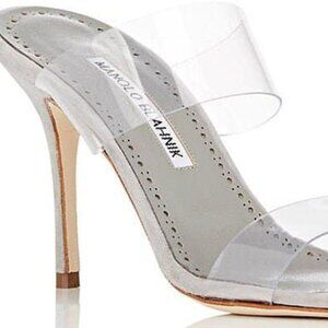 Manolo Blahnik Scolto Gray PVC Heels in Size 38